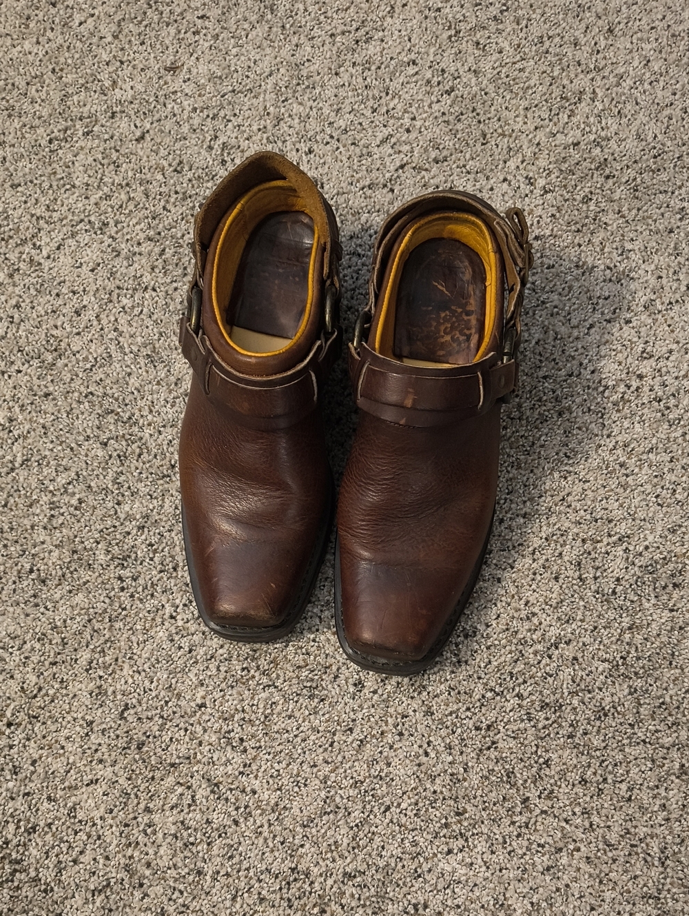Frye Dark Brown Leather Square-Toe Ankle Booties with Buckle